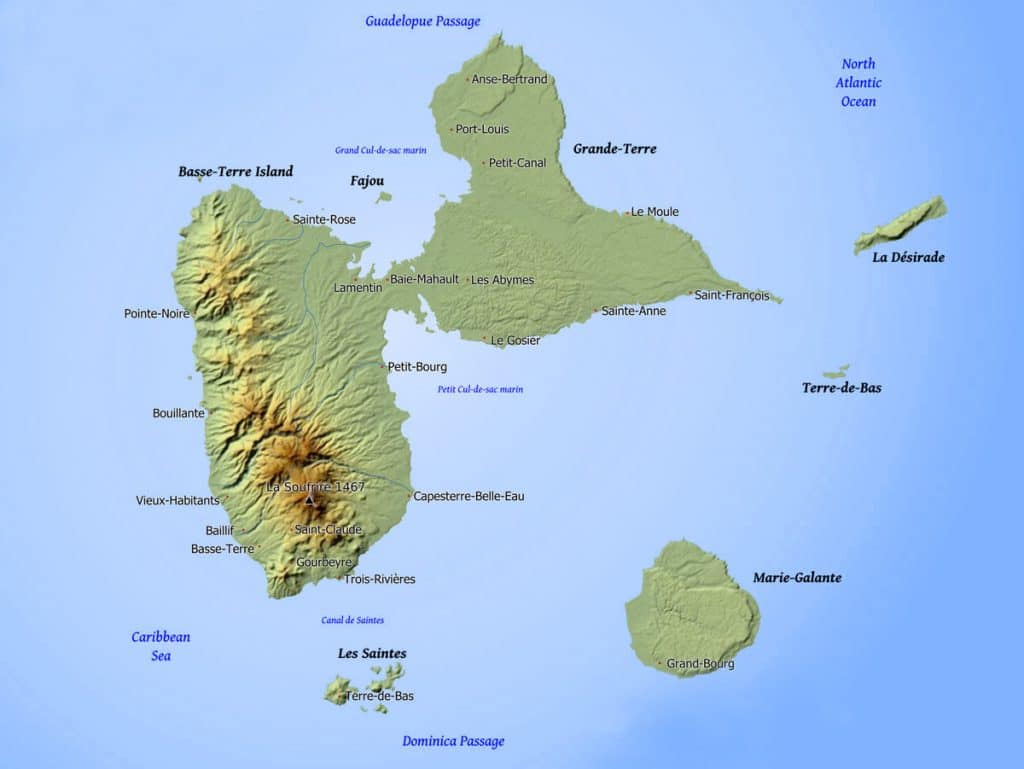 Carte géographique de la Guadeloupe et de Bouillante